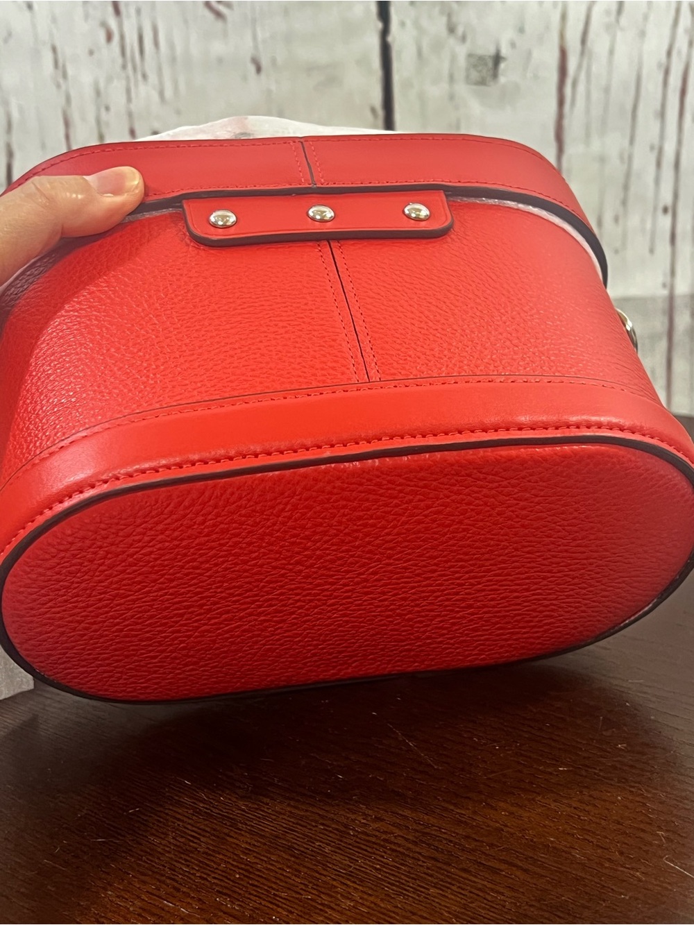 Coach Pebbled Grain Leather Georgie Saddle bag in color Poppy NWT - Picture 8 of 11